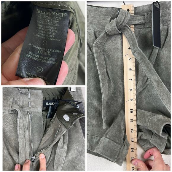 BLANK NYC Olive Green Suede Leather Paperbag Shorts Tie Waist Size 25 - Picture 8 of 10